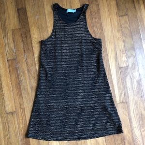 Black mini dress with gold thread detail